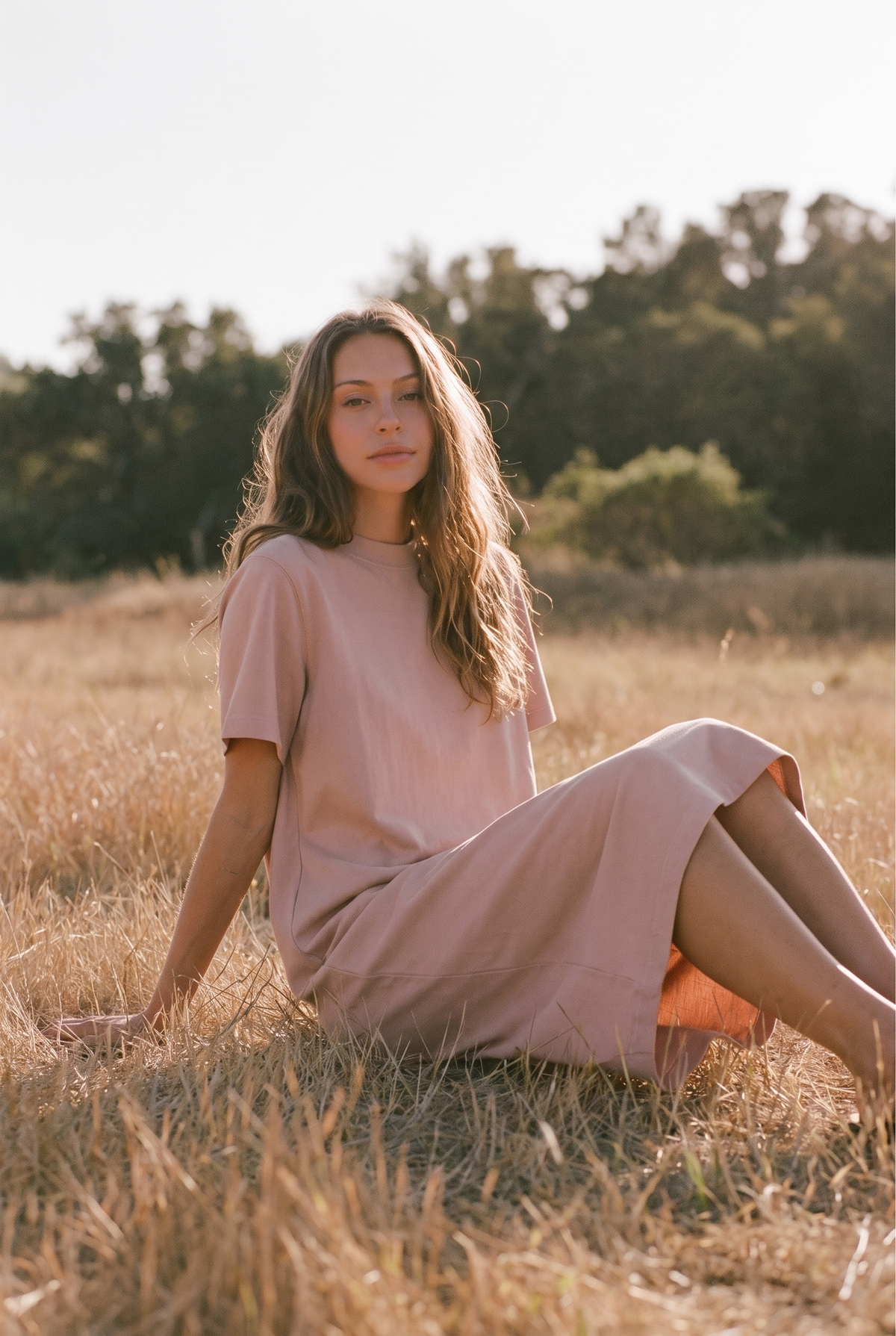 The Adeline Midi in Blush, seated