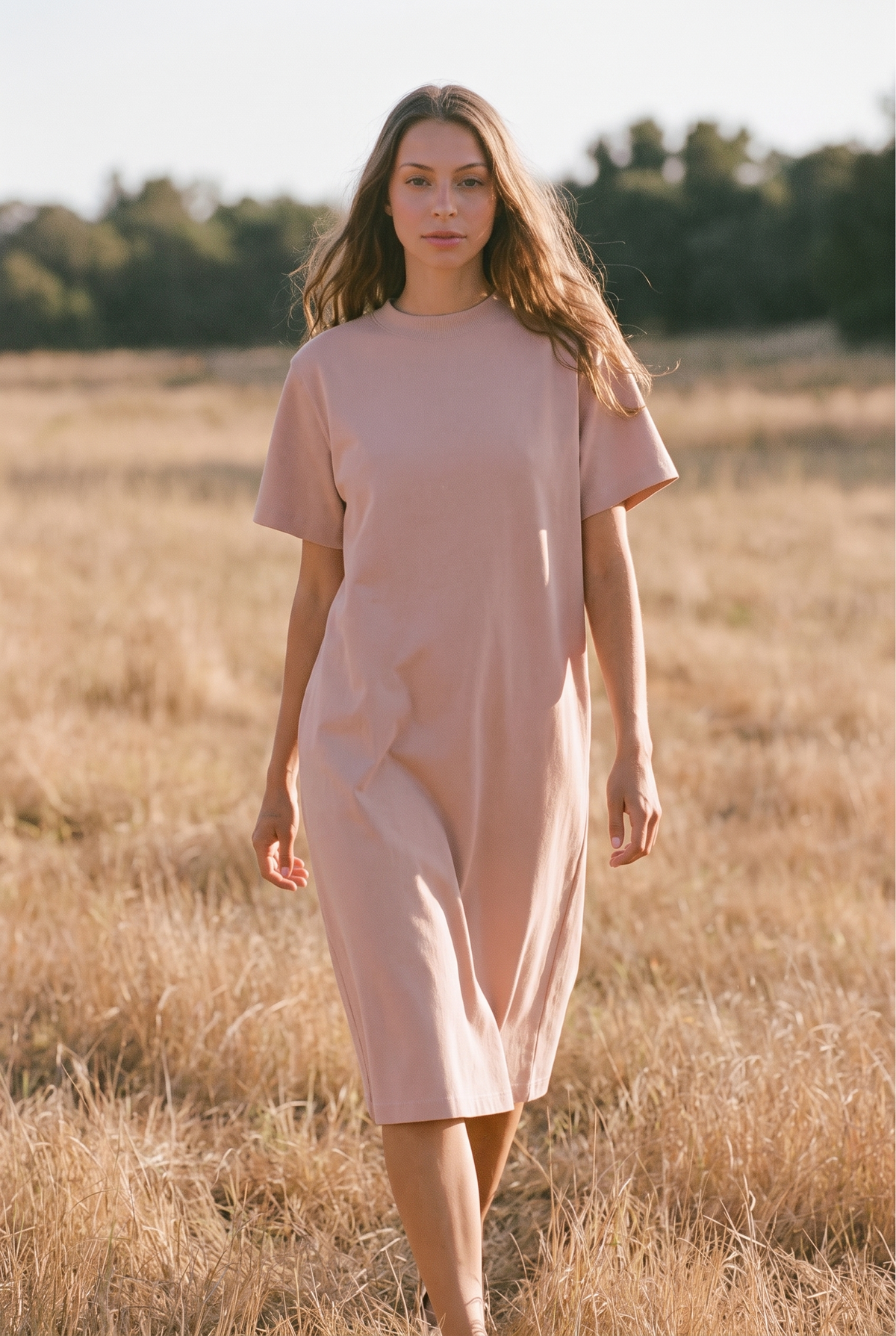 The Adeline Midi in Blush, walking