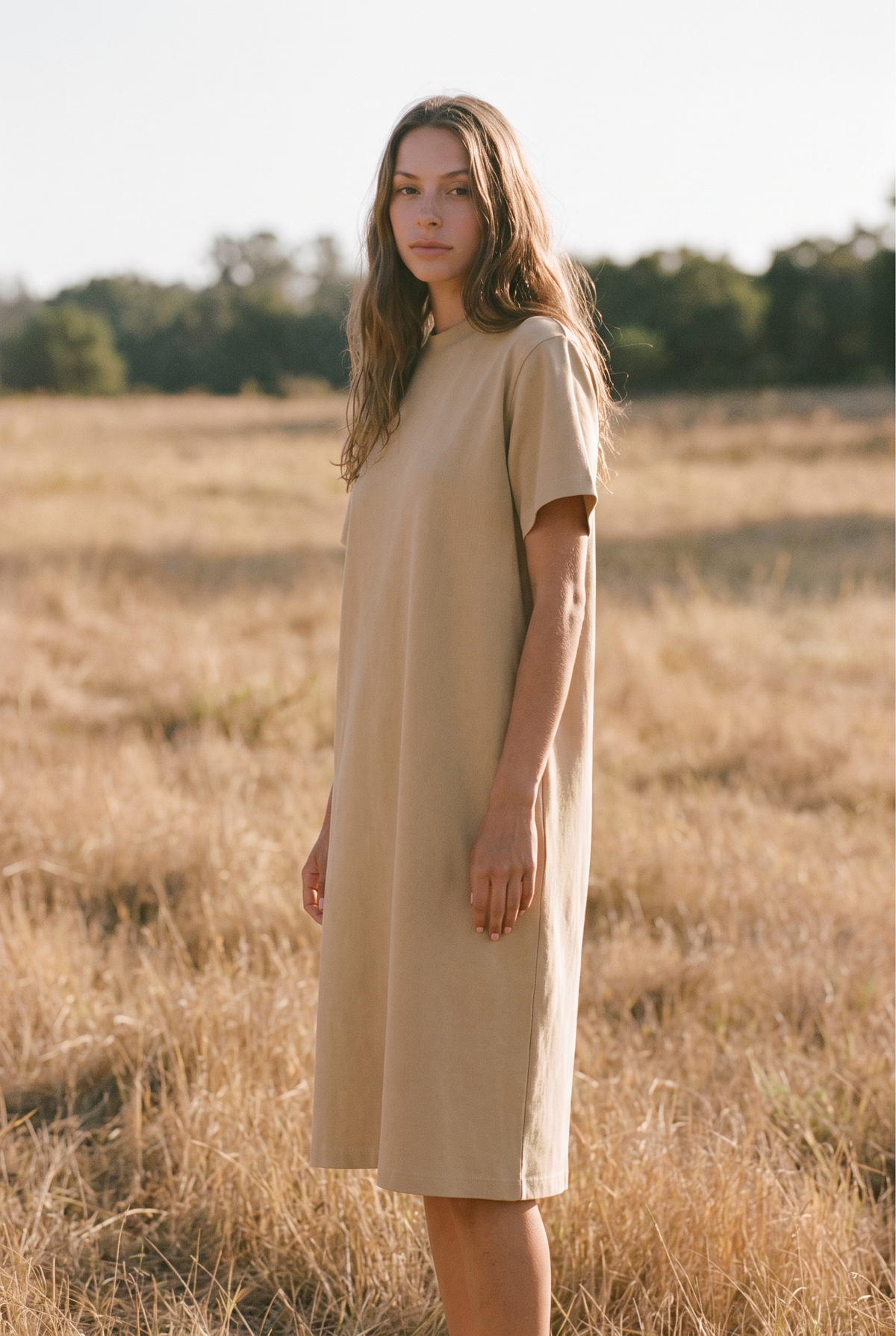 The Adeline Midi in Sand, three quarter view