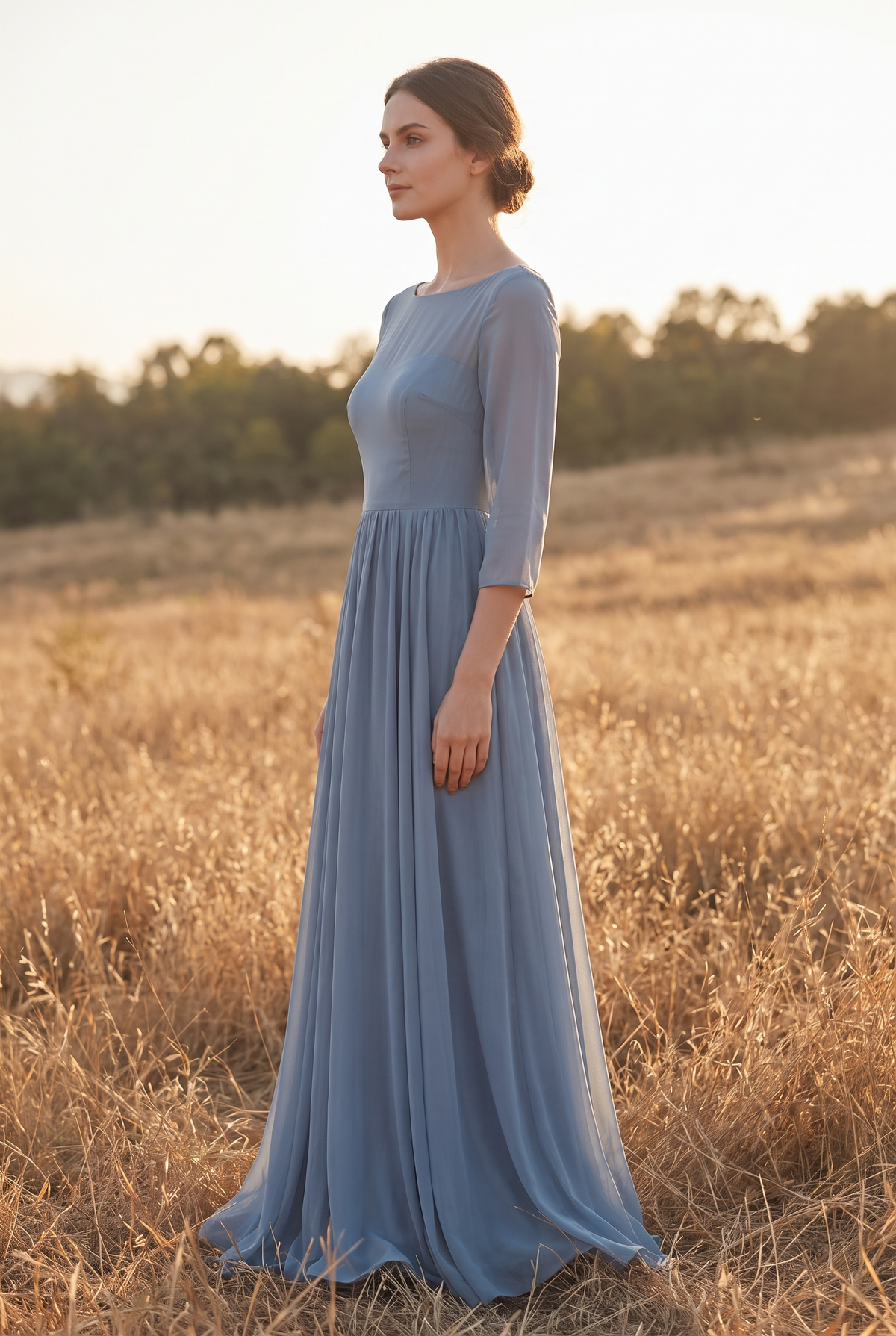 The Aster Maxi in Dusty Blue, side