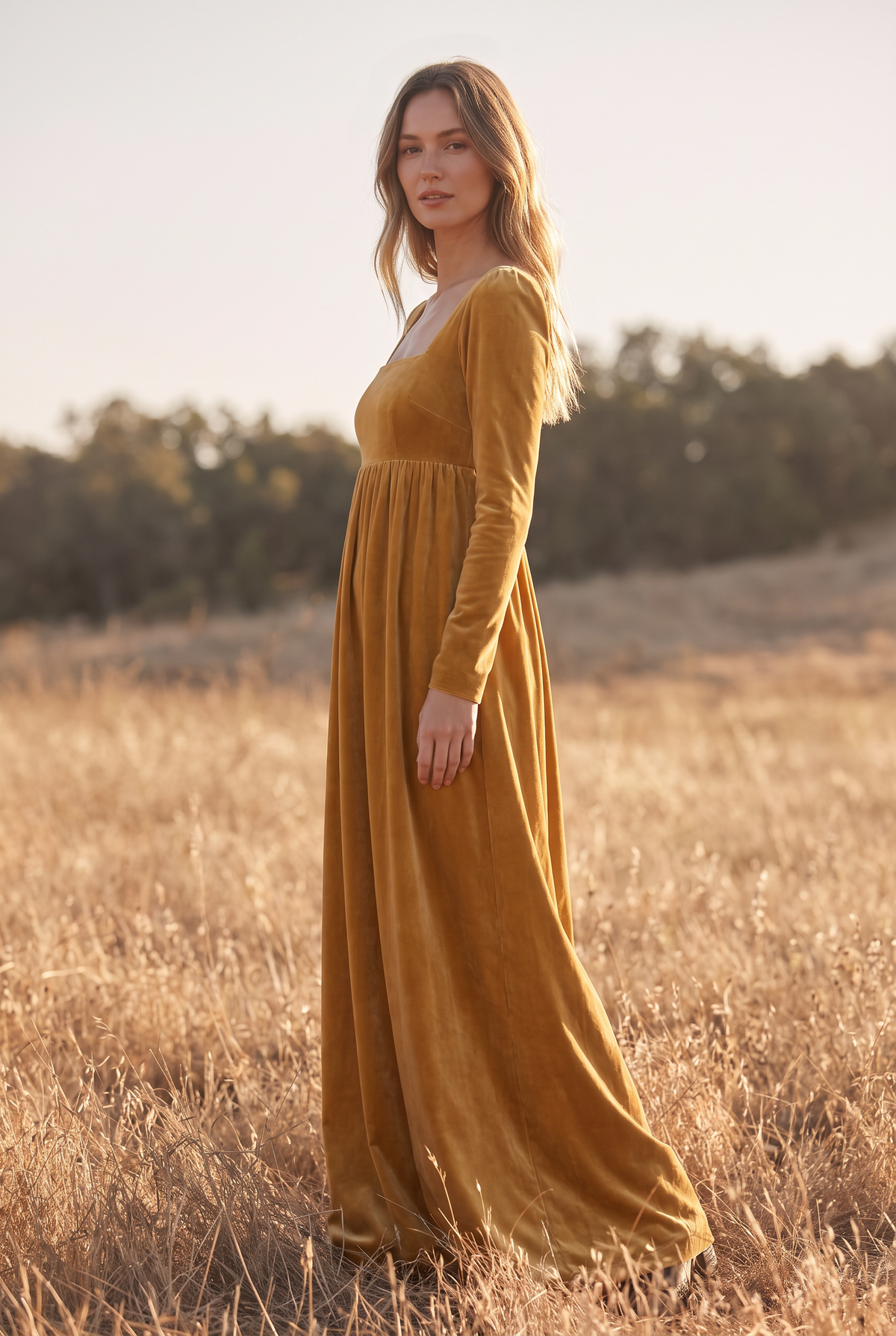 The Beatrix Maxi in Golden, three quarter view