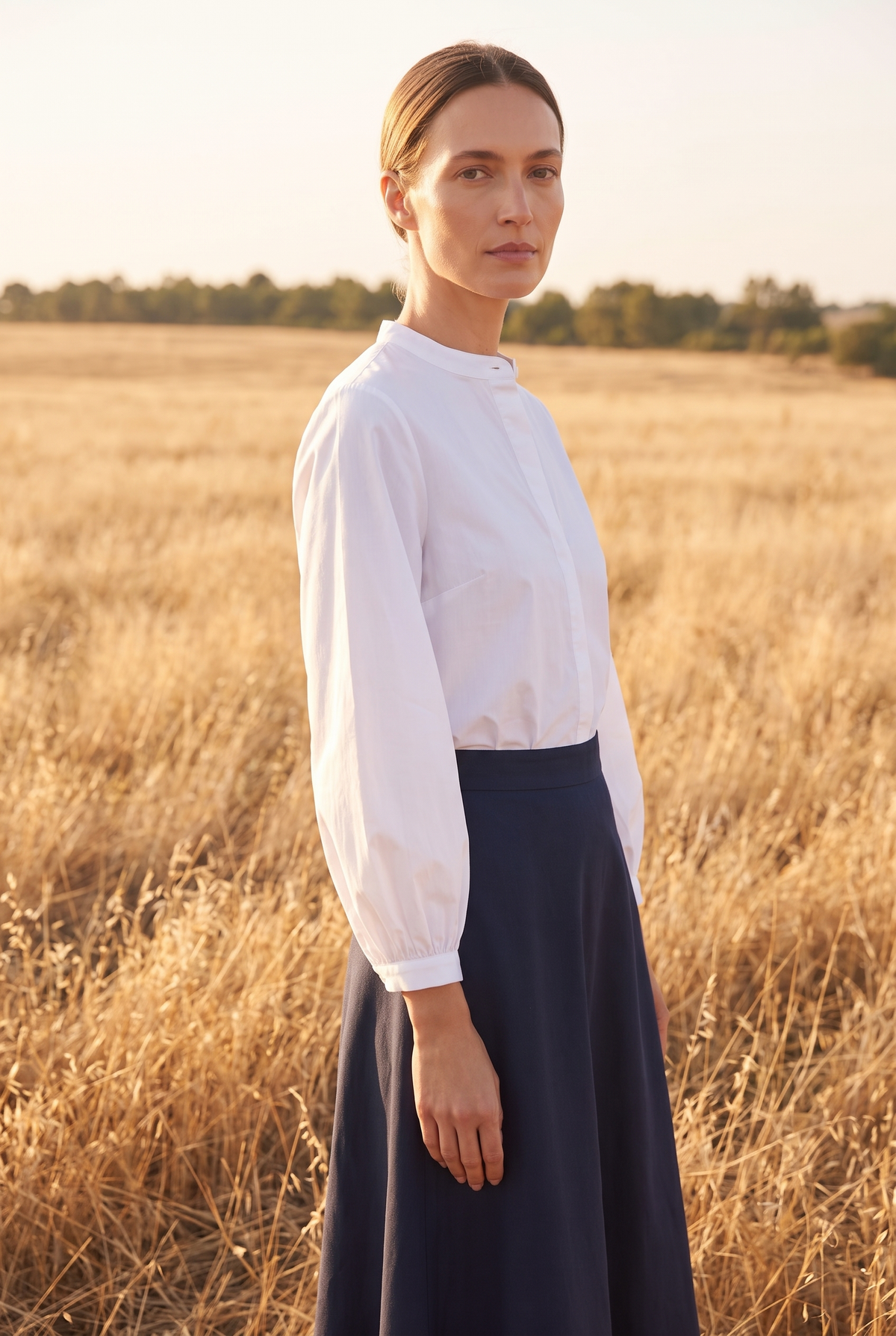 The Bramble Blouse in White, three quarter view