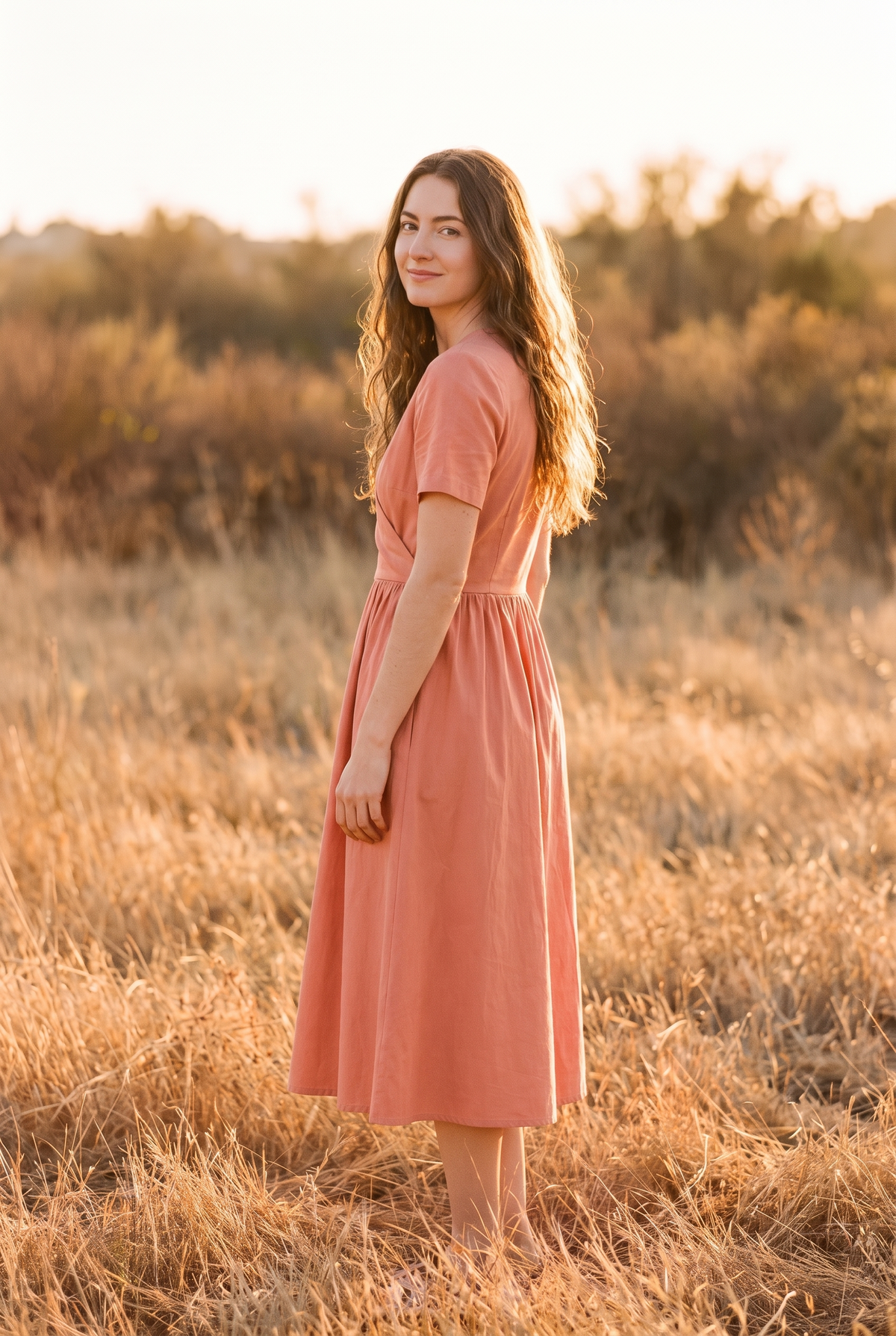 The Clementine Midi in Coral, over the shoulder