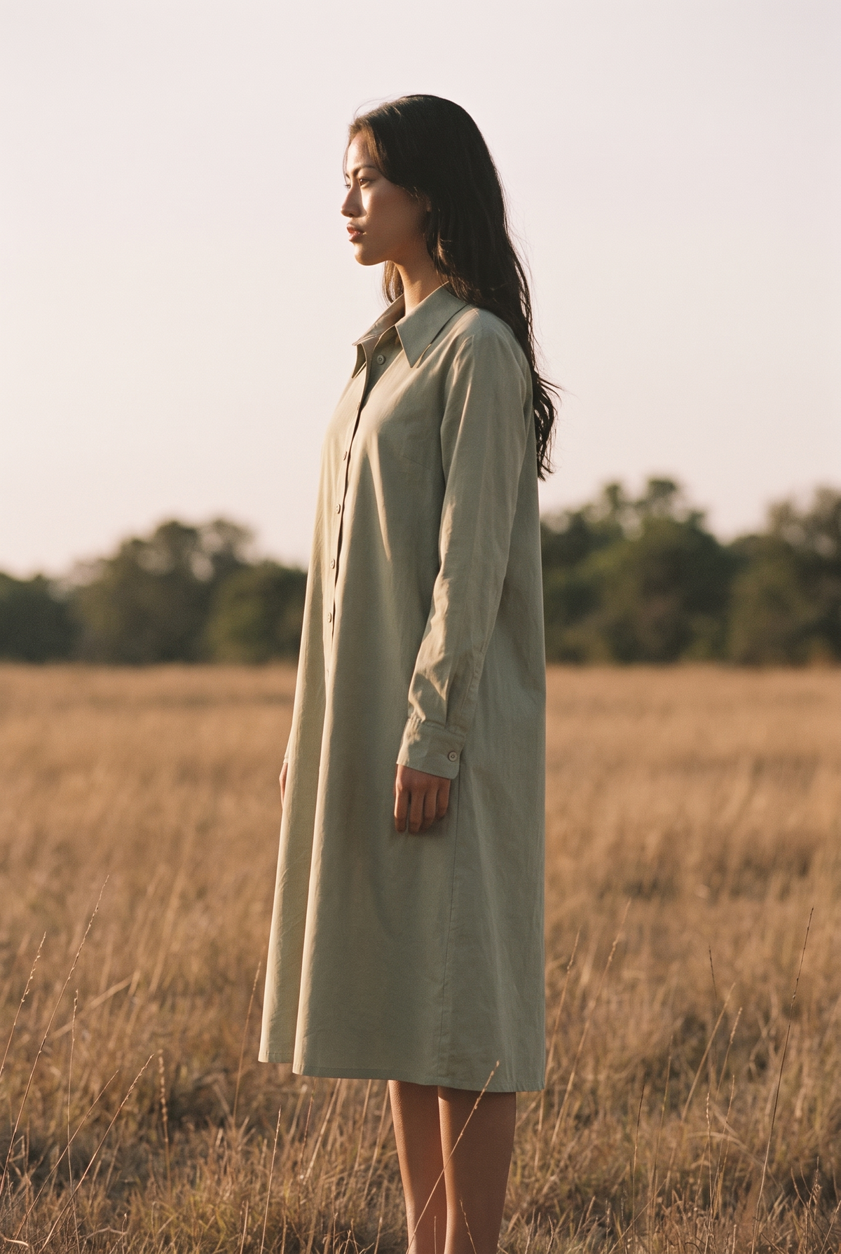 The Cora Midi in Sage, side