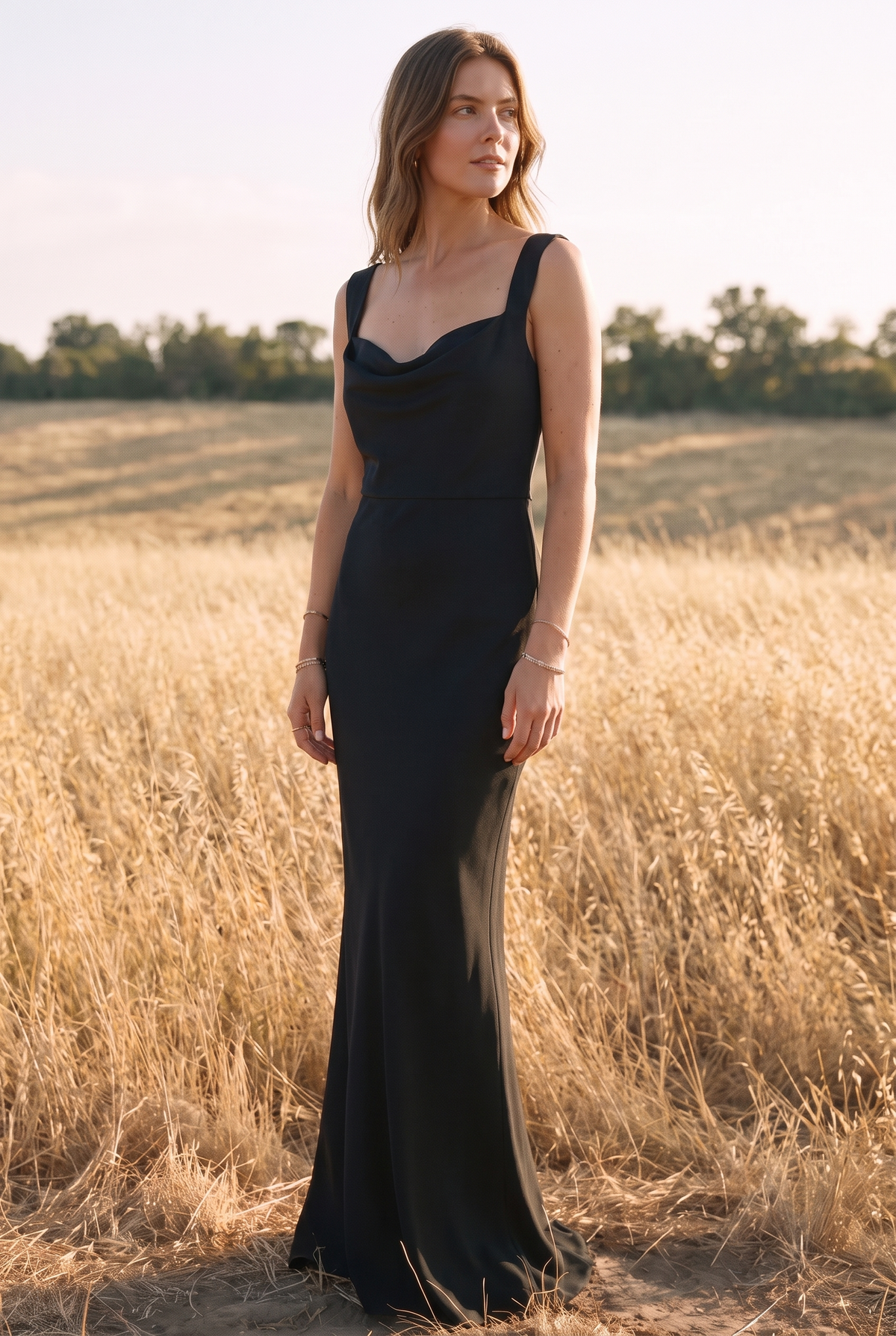 The Delphine Maxi in Noir, three quarter view