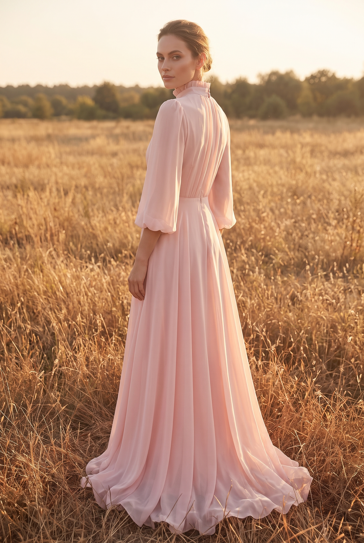 The Edith Maxi in Blush, over the shoulder