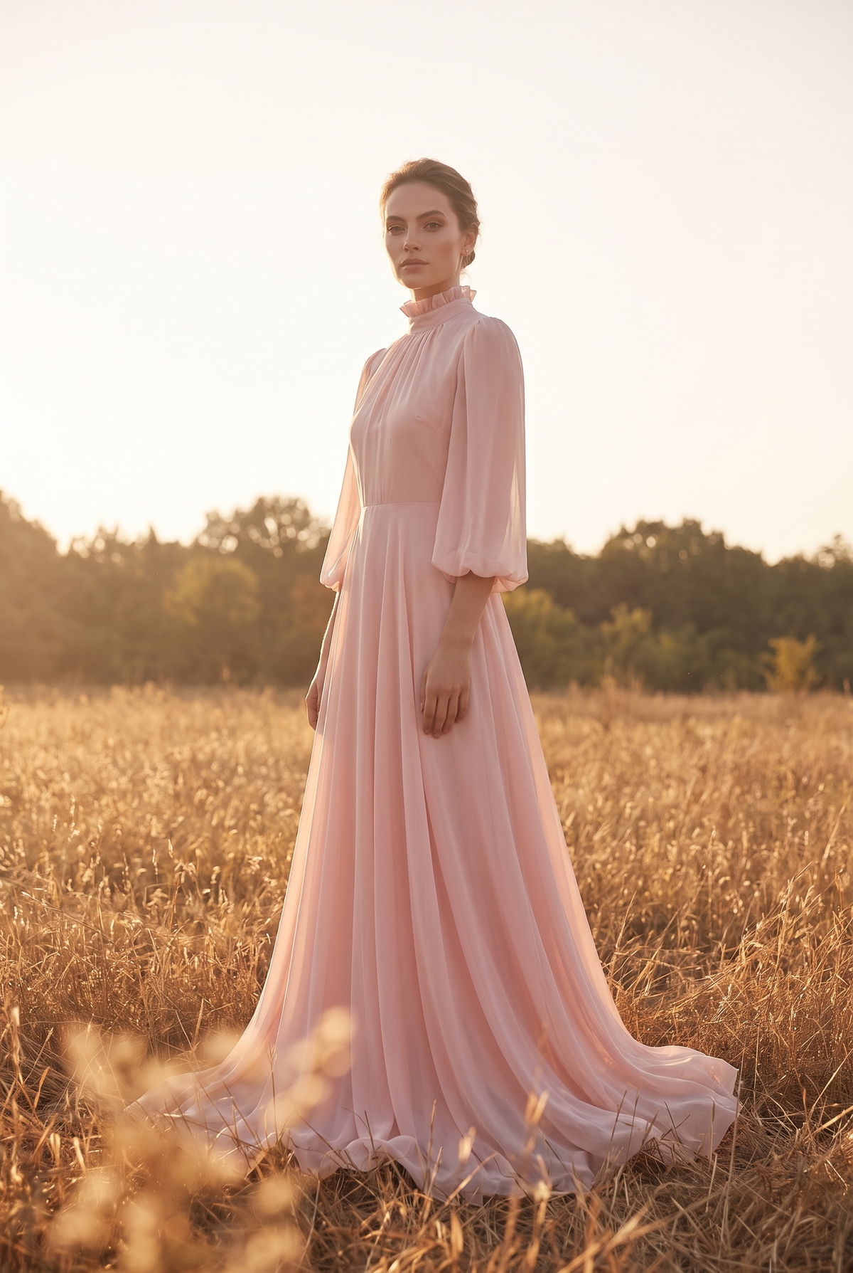 The Edith Maxi in Blush, three quarter view