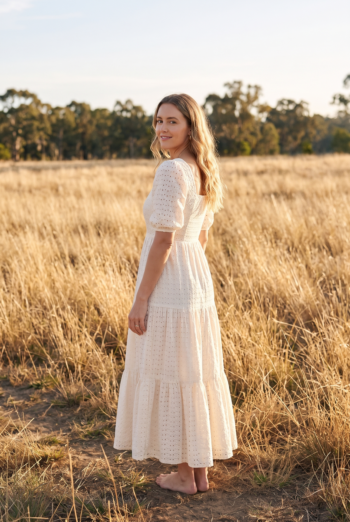 The Eloise Maxi in Ivory, over the shoulder