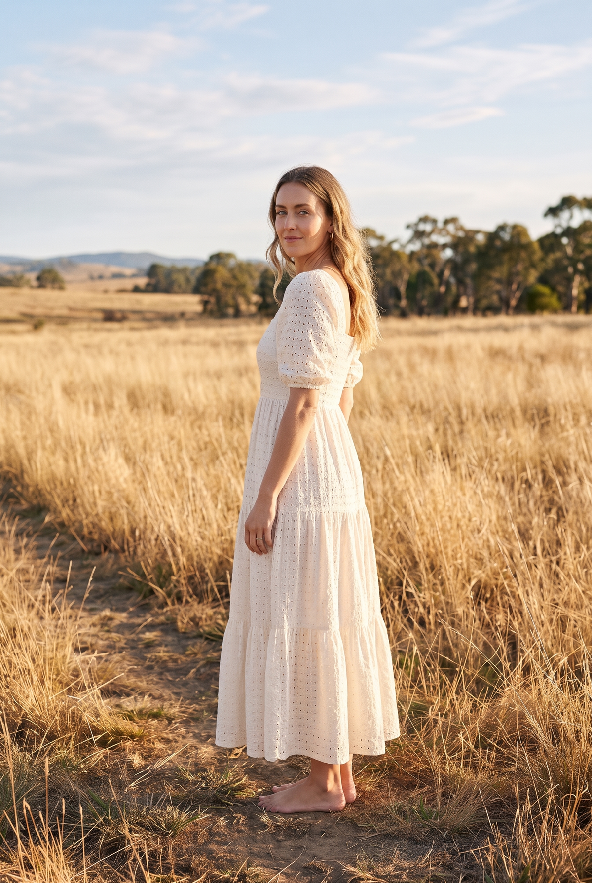 The Eloise Maxi in Ivory, three quarter view