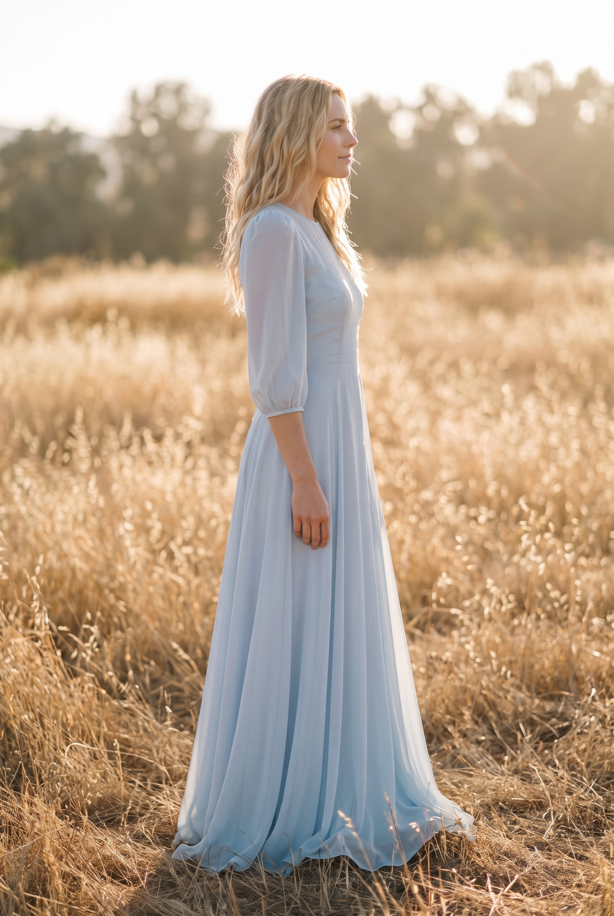 The Elowen Maxi in Dusty Blue, side