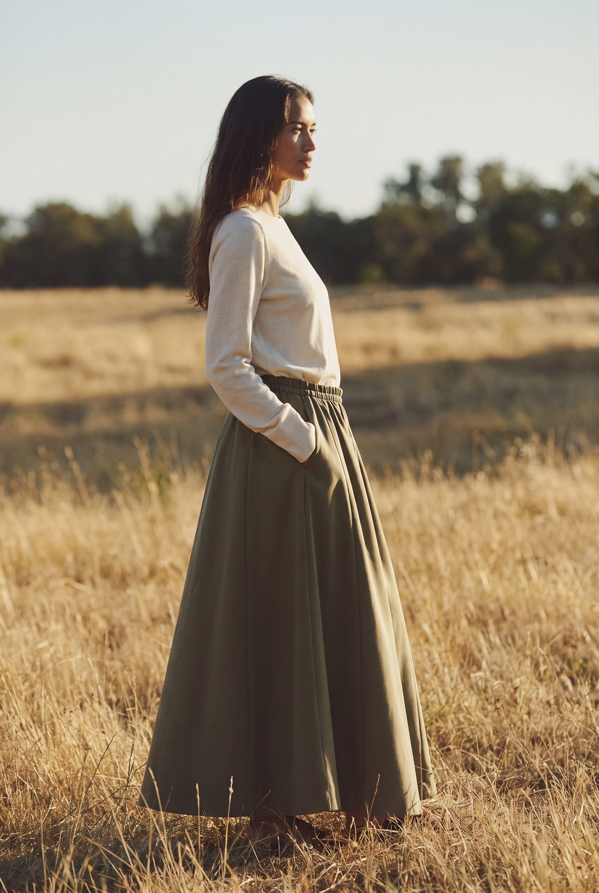 The Fern Skirt in Olive, side