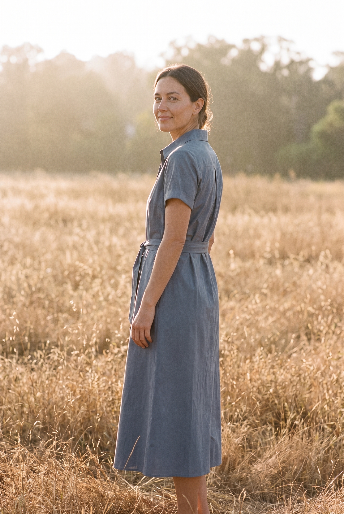 The Greer Midi in Slate, over the shoulder