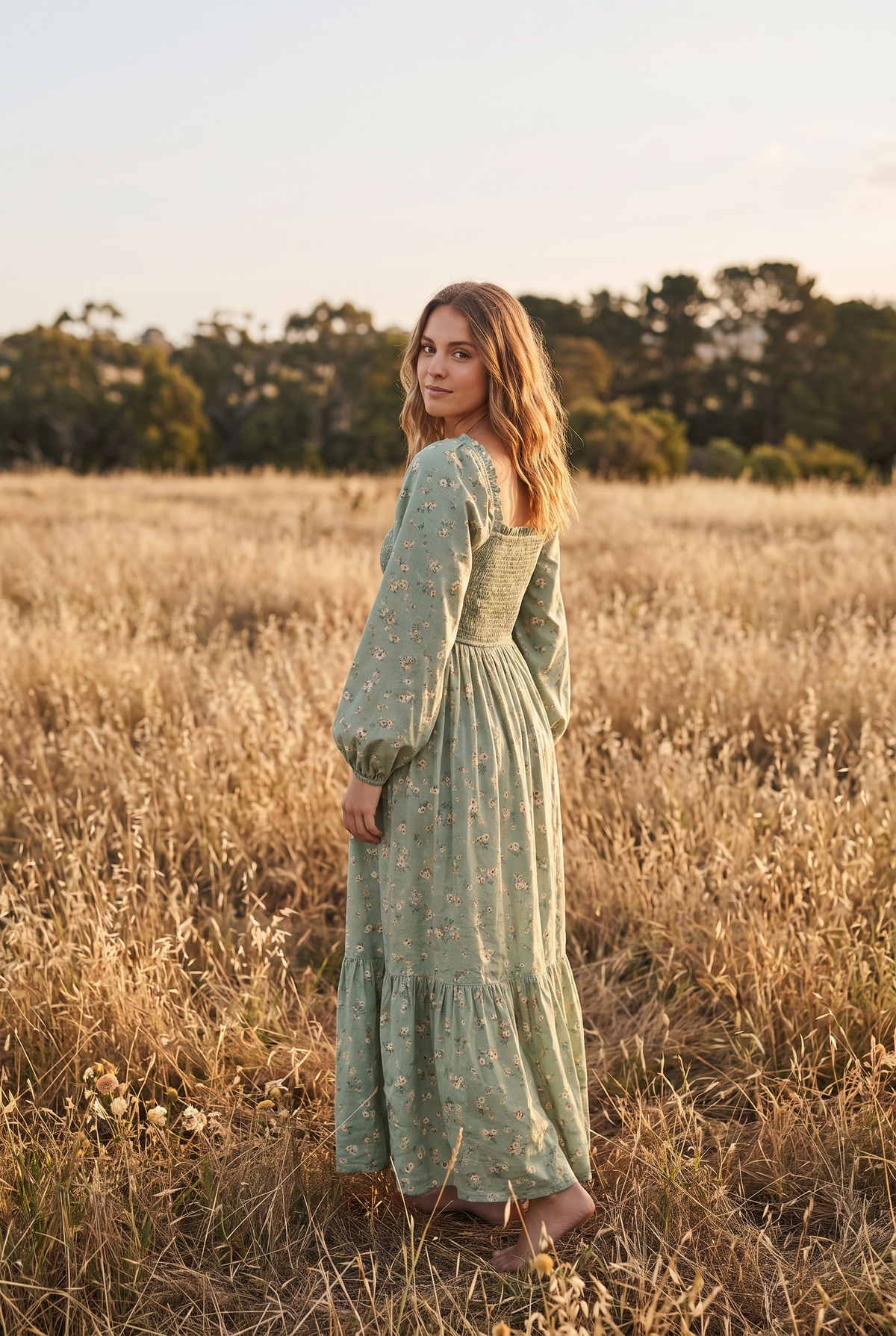 The Harriet Maxi in Meadow, over the shoulder