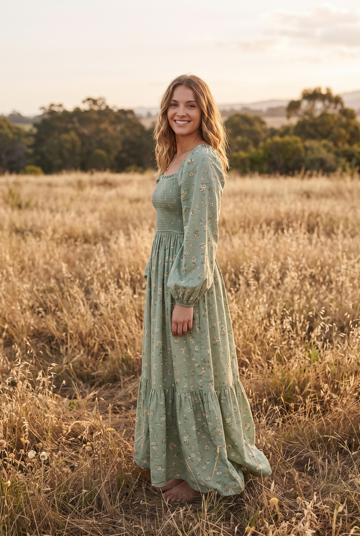 The Harriet Maxi in Meadow, three quarter view