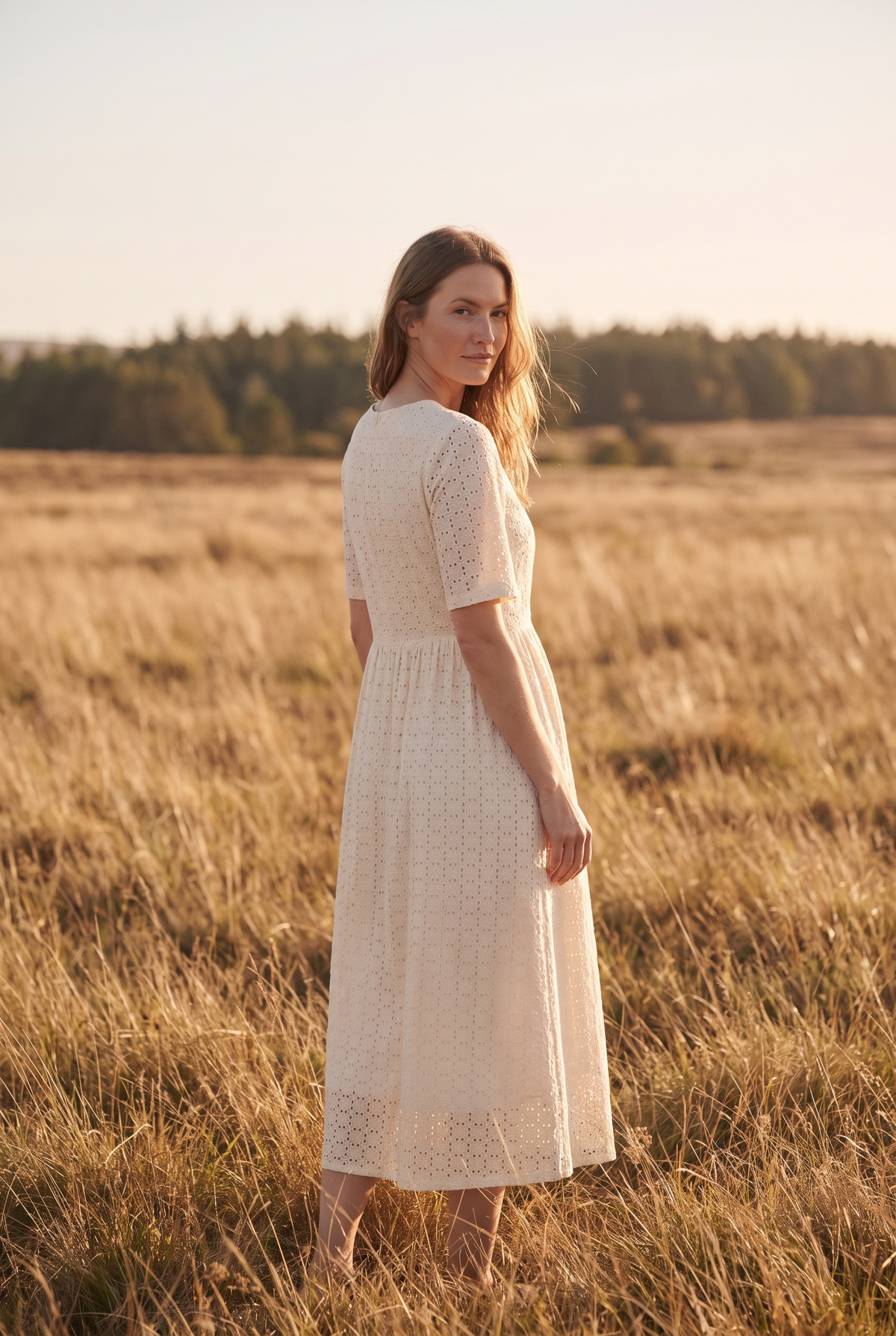The Imogen Midi in Cream, over the shoulder