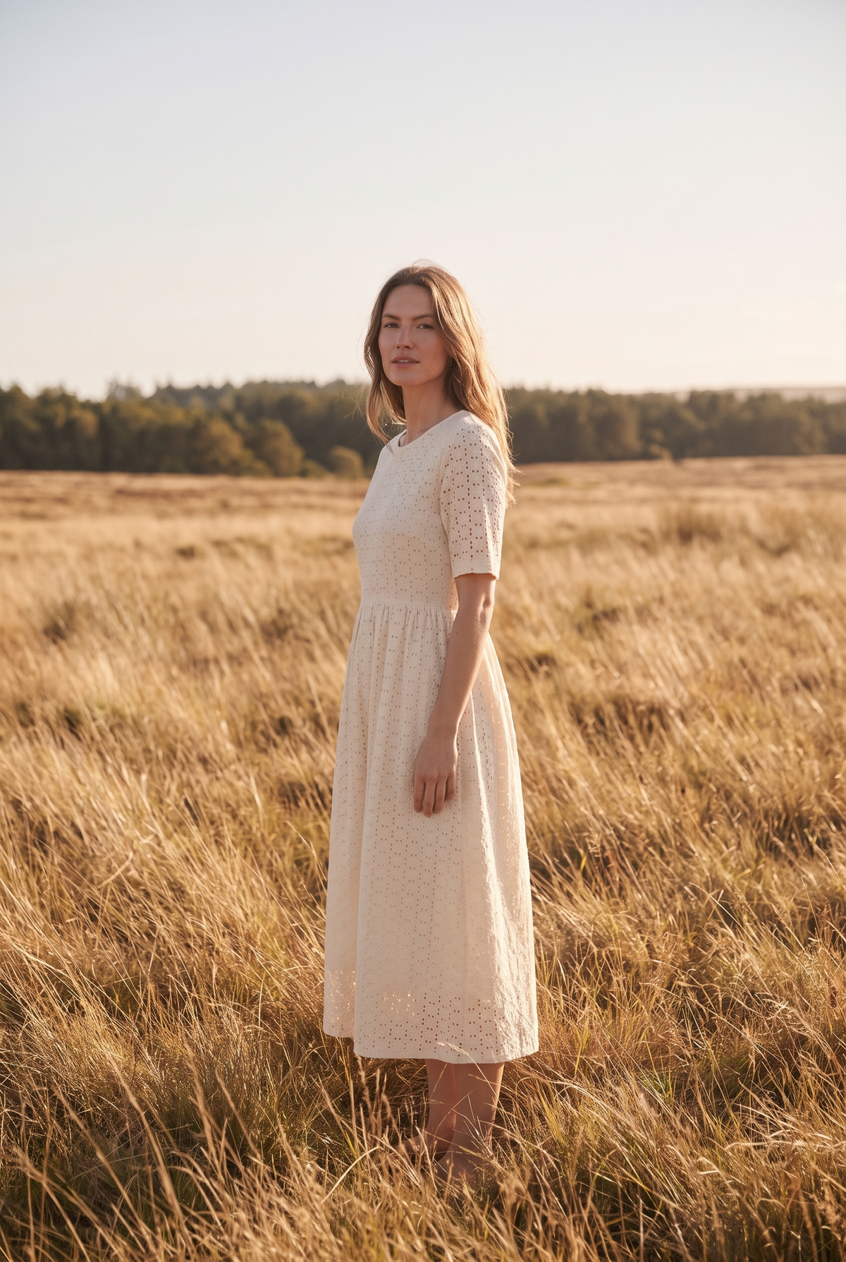 The Imogen Midi in Cream, three quarter view