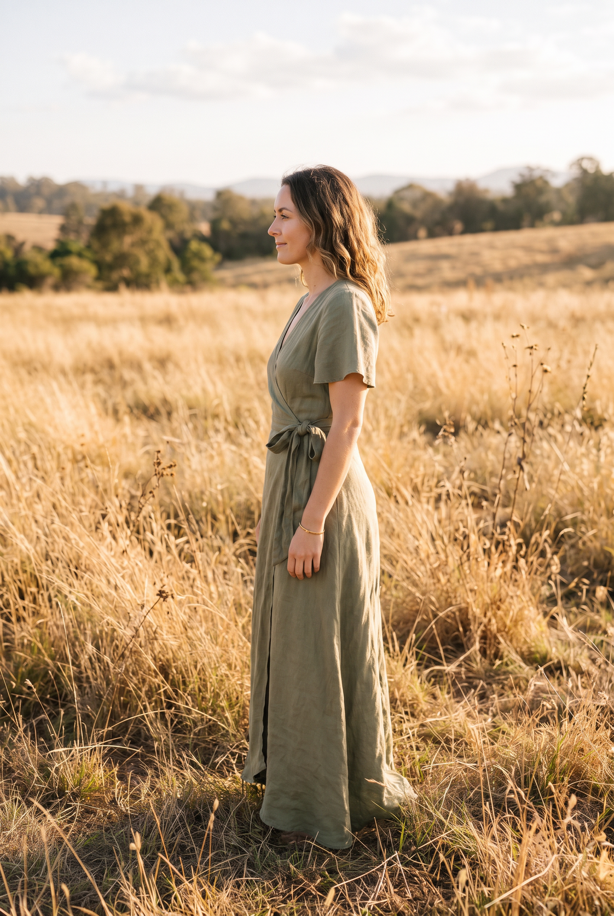 The Junia Maxi in Olive, side