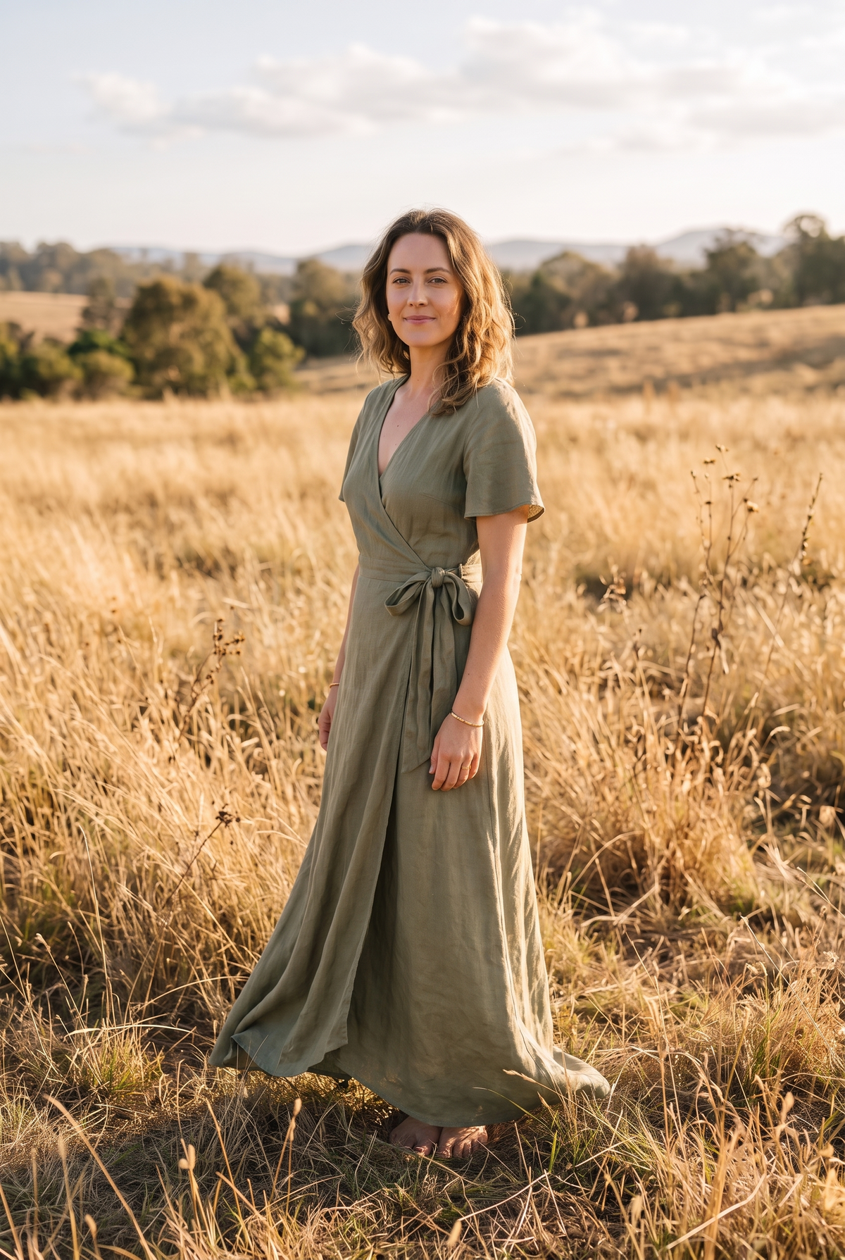 The Junia Maxi in Olive, three quarter view