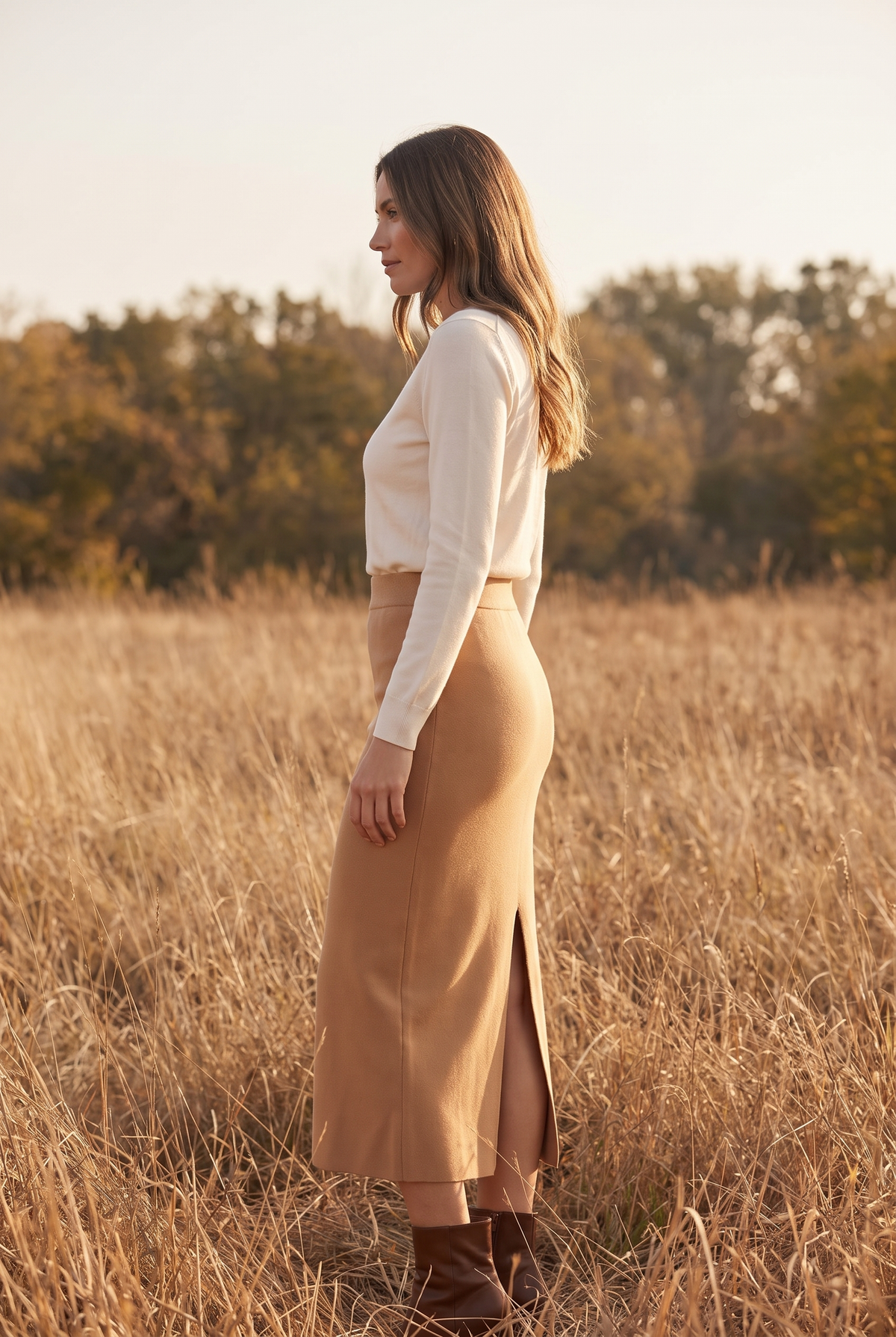 The Juno Skirt in Camel, side