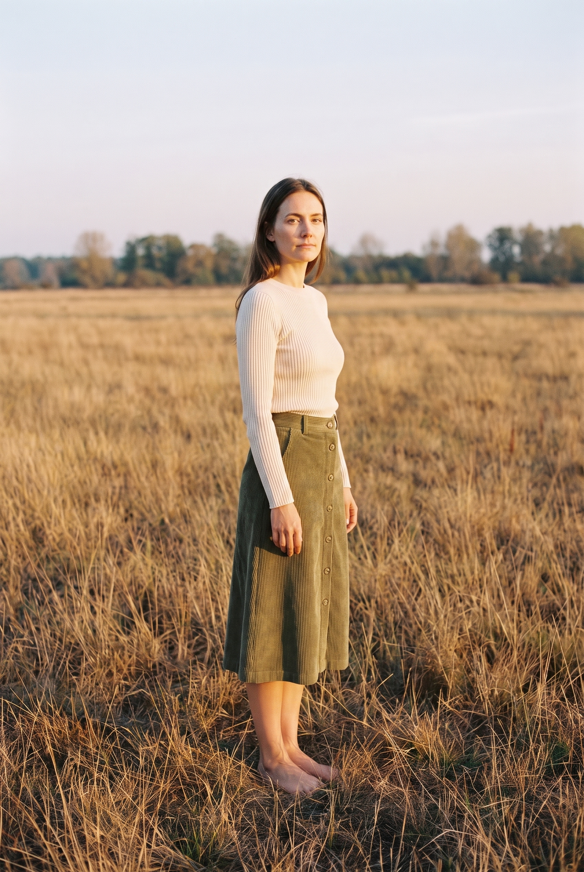 The Lark Skirt in Olive, three quarter view