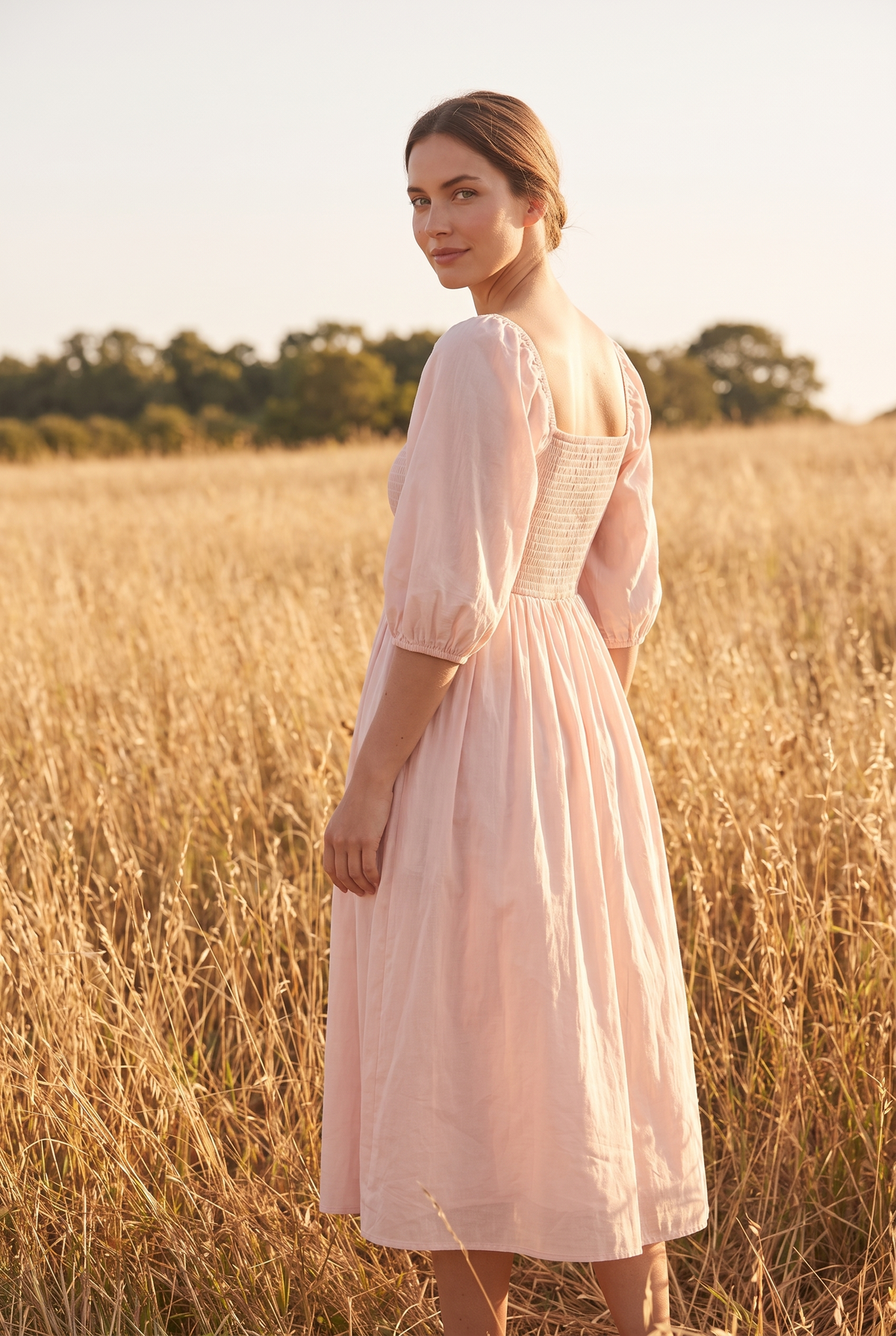 The Linden Midi in Blush, over the shoulder