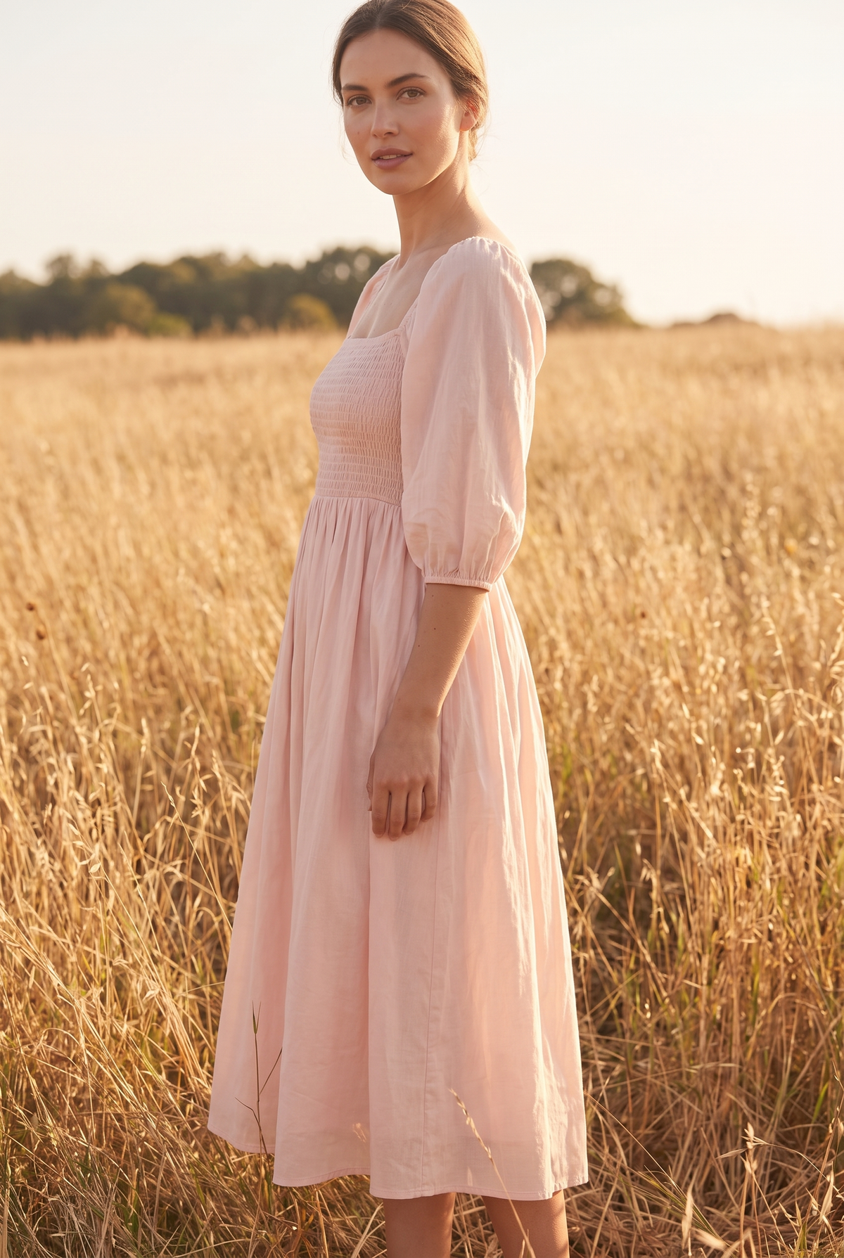 The Linden Midi in Blush, three quarter view
