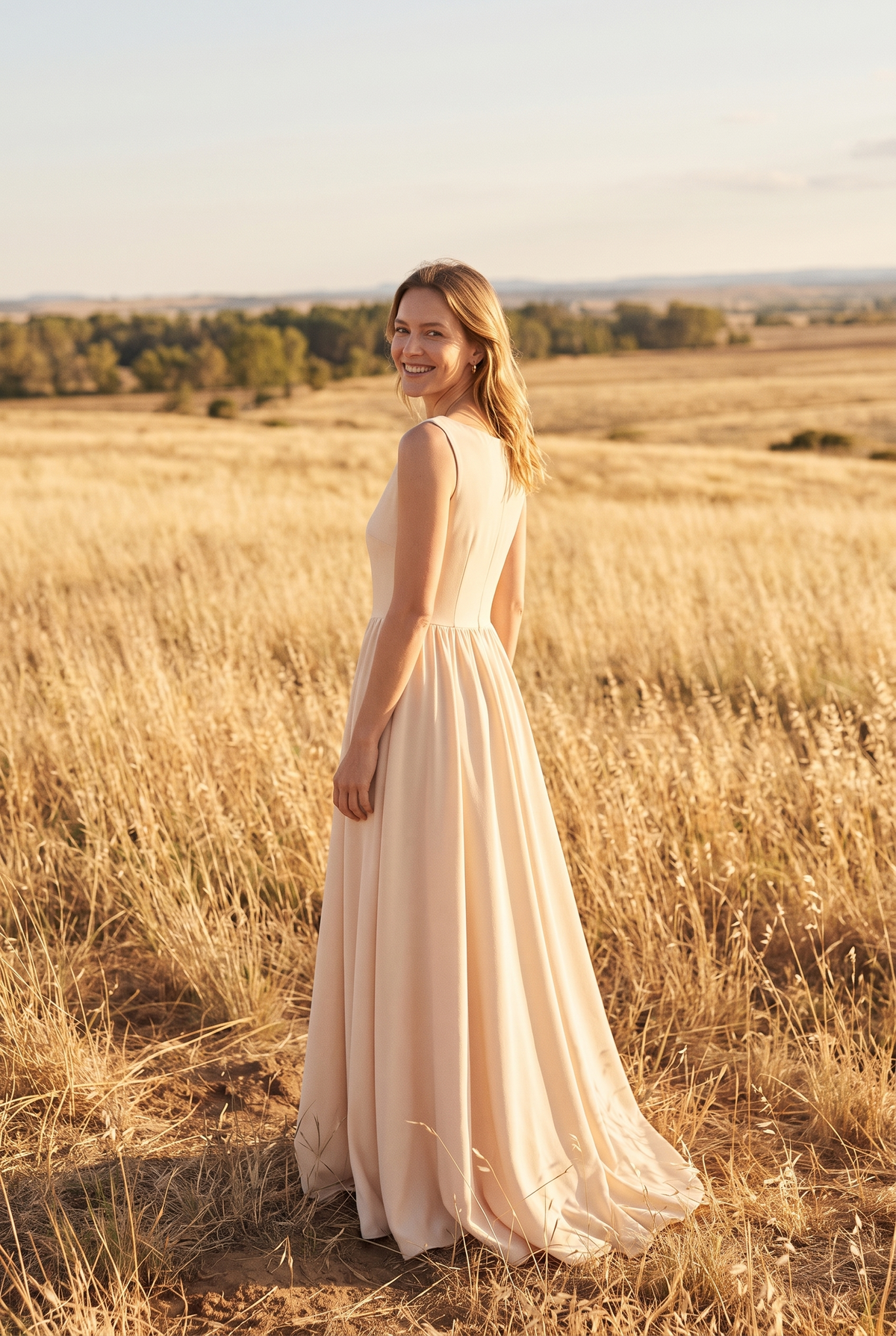 The Mabel Maxi in Champagne, over the shoulder