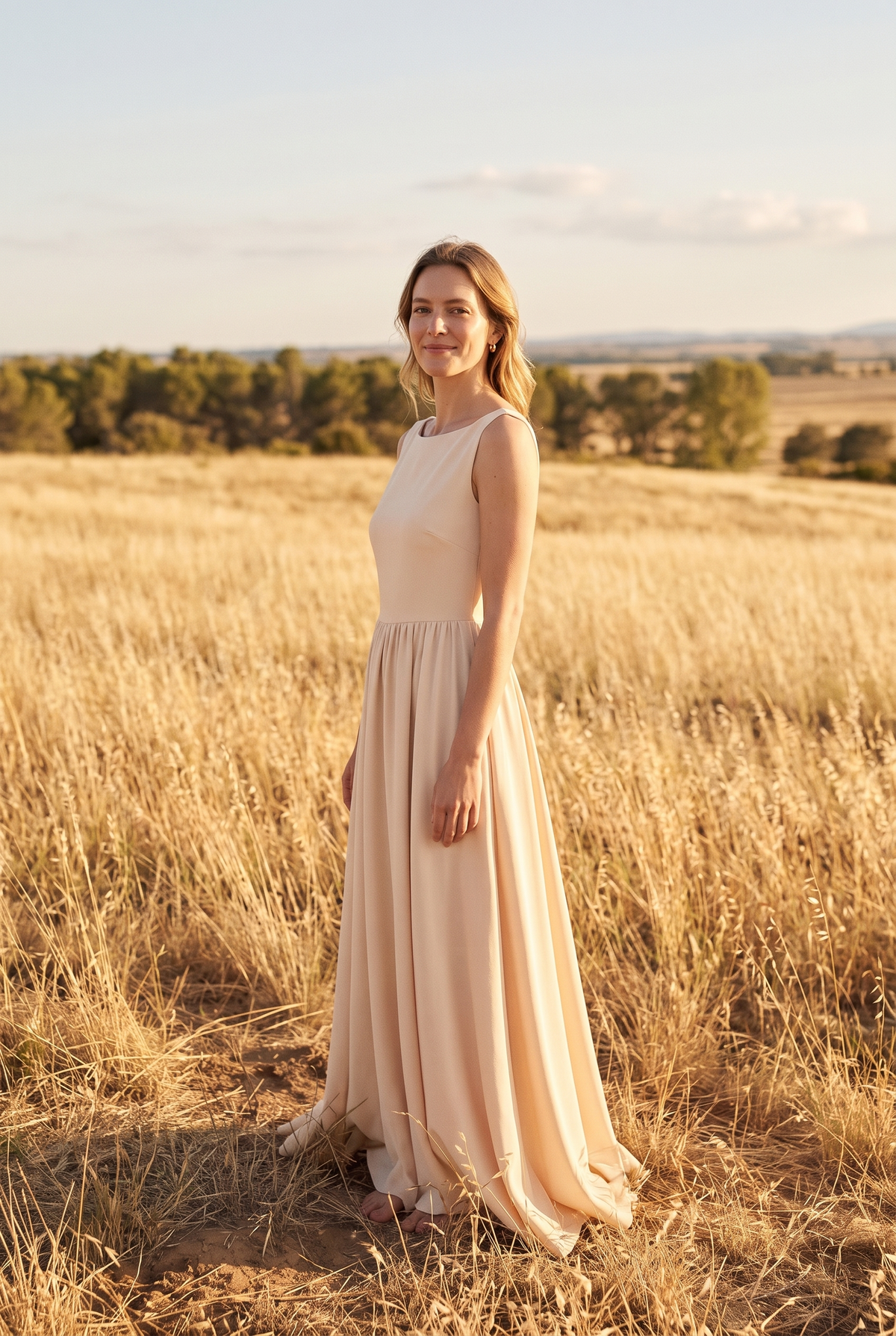 The Mabel Maxi in Champagne, three quarter view