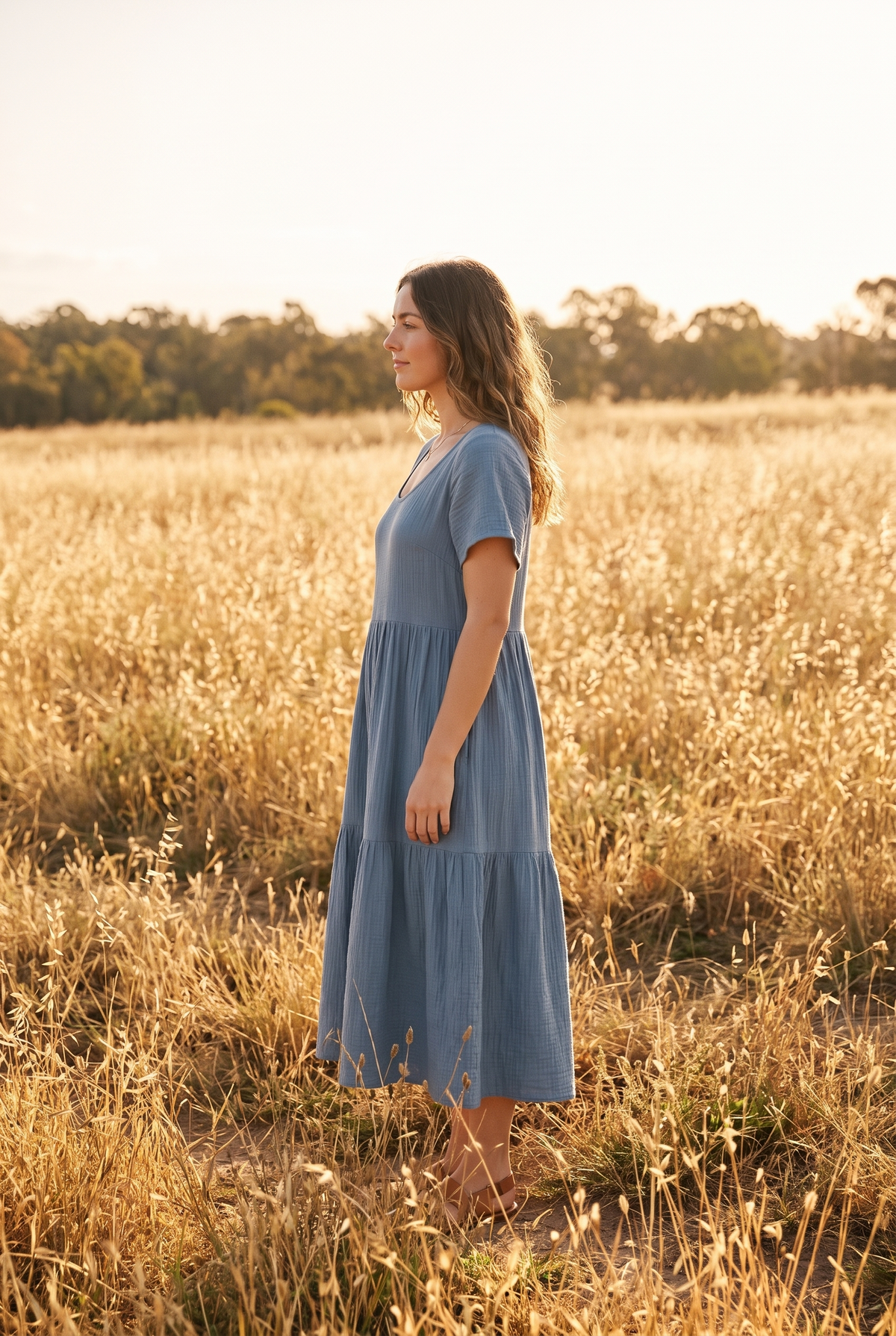 The Maeve Midi in Dusty Blue, side