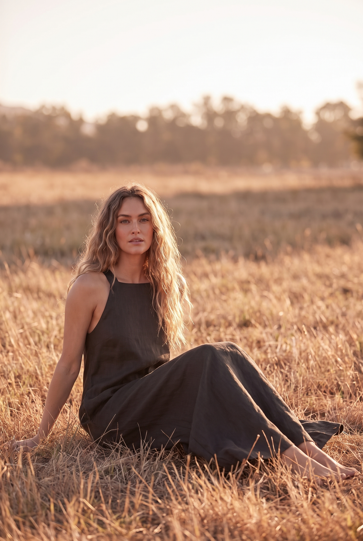 The Maren Maxi in Noir, seated