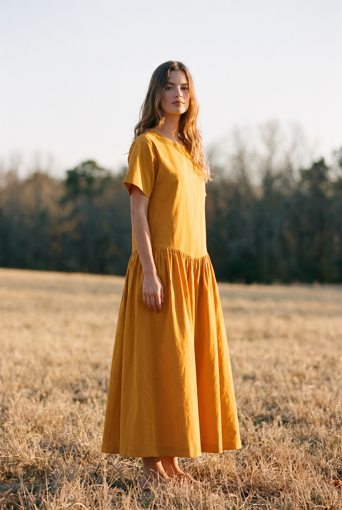 The Marigold Maxi in Golden, three quarter view