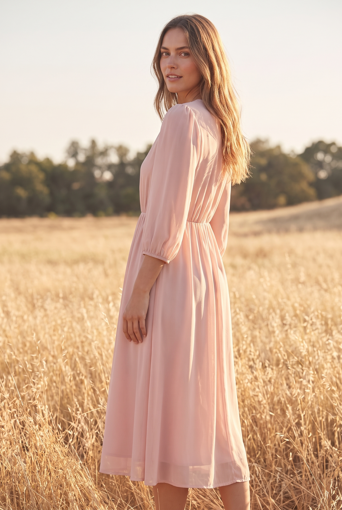 The Nora Midi in Blush, over the shoulder