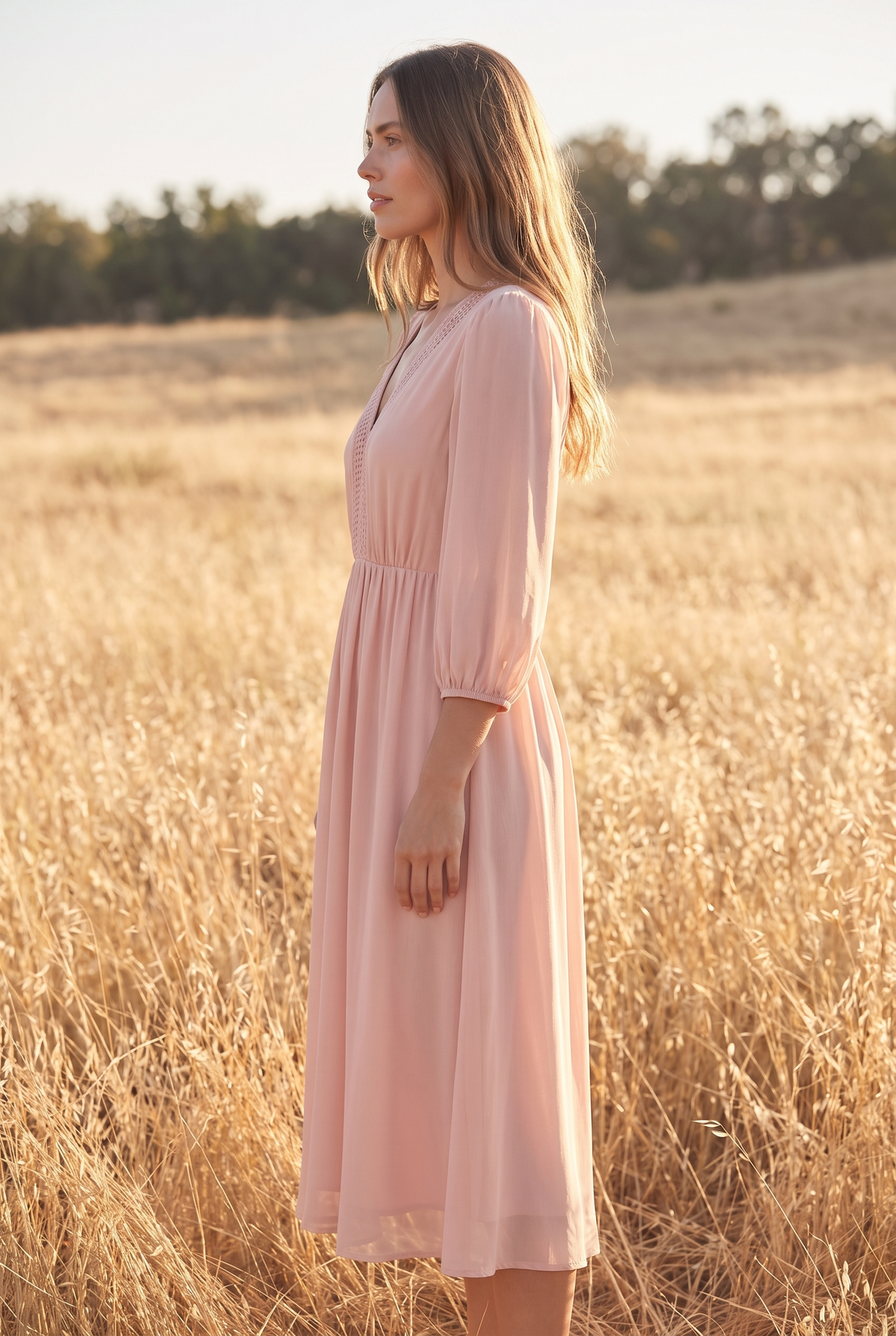 The Nora Midi in Blush, side