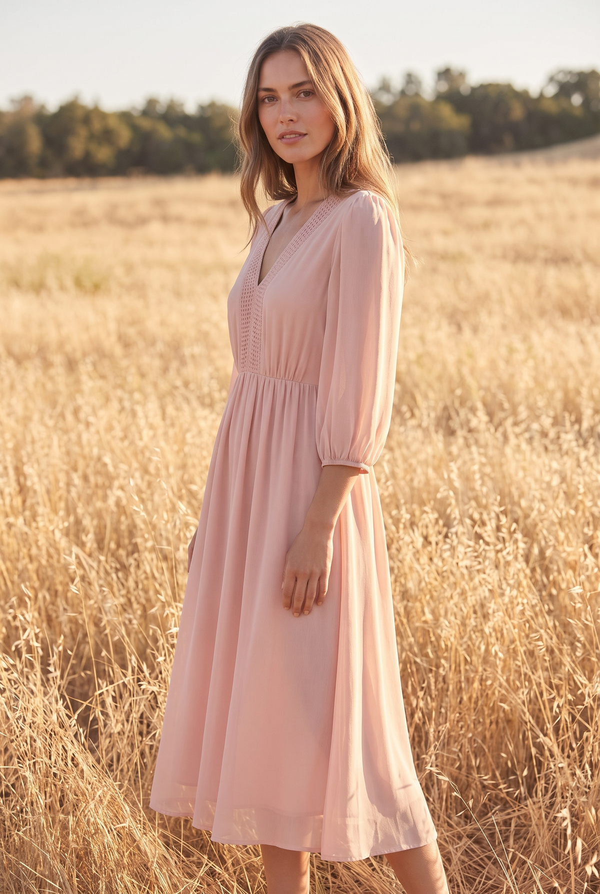 The Nora Midi in Blush, three quarter view
