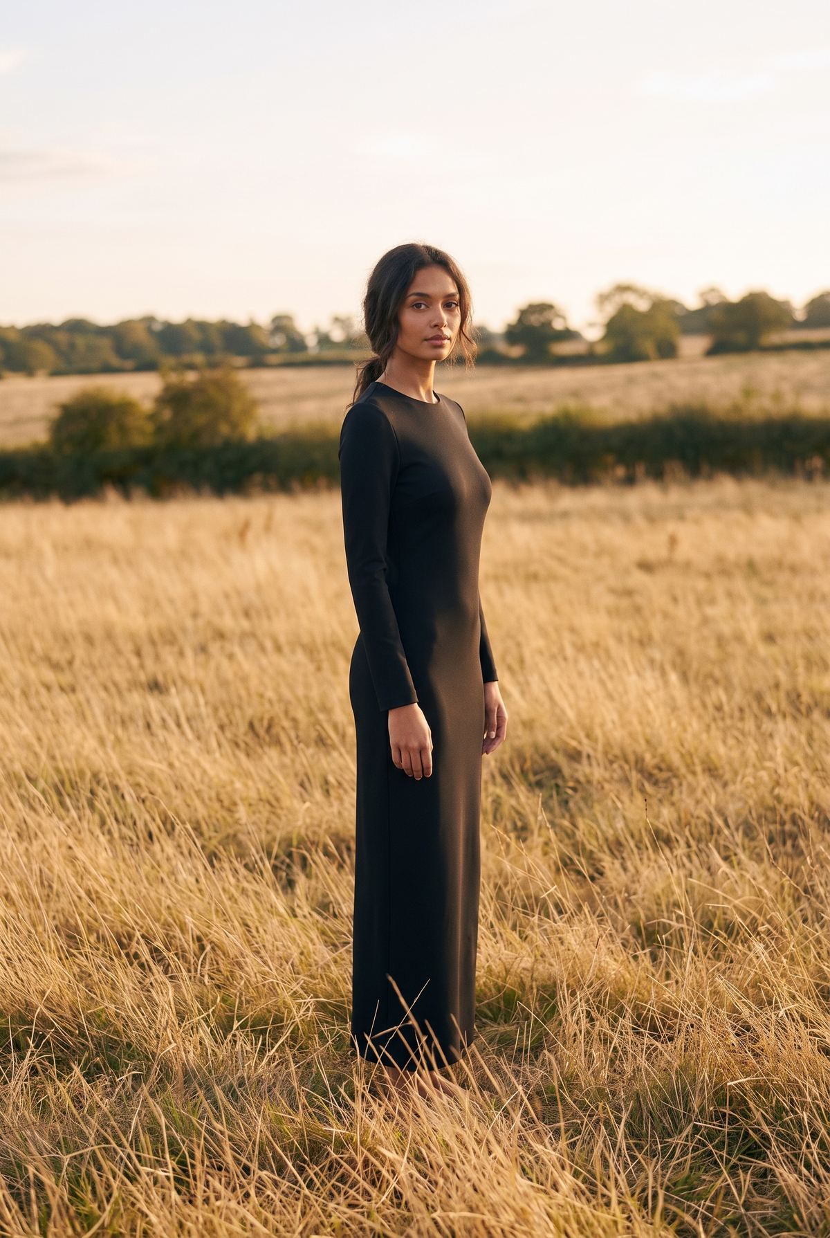 The Perpetua Maxi in Noir, three quarter view
