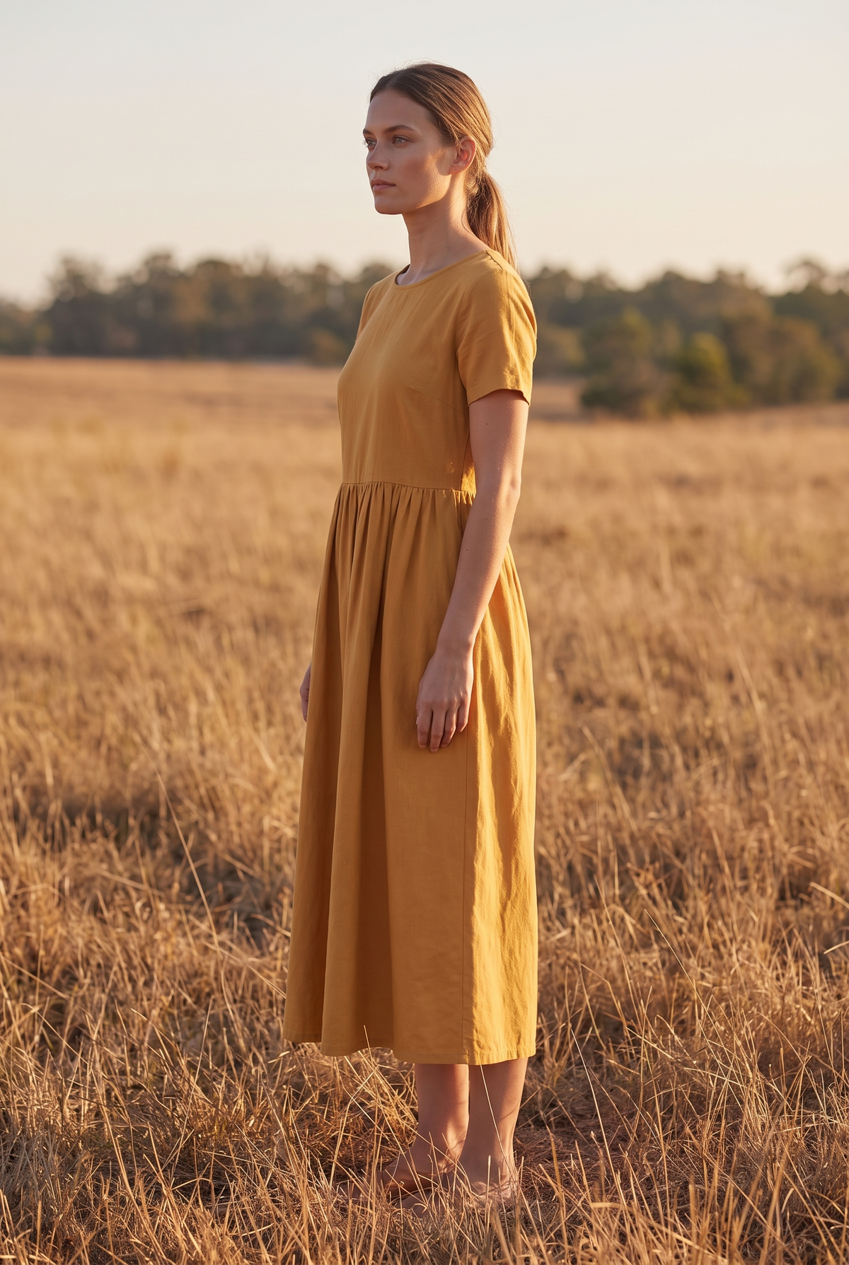 The Tansy Midi in Golden, side