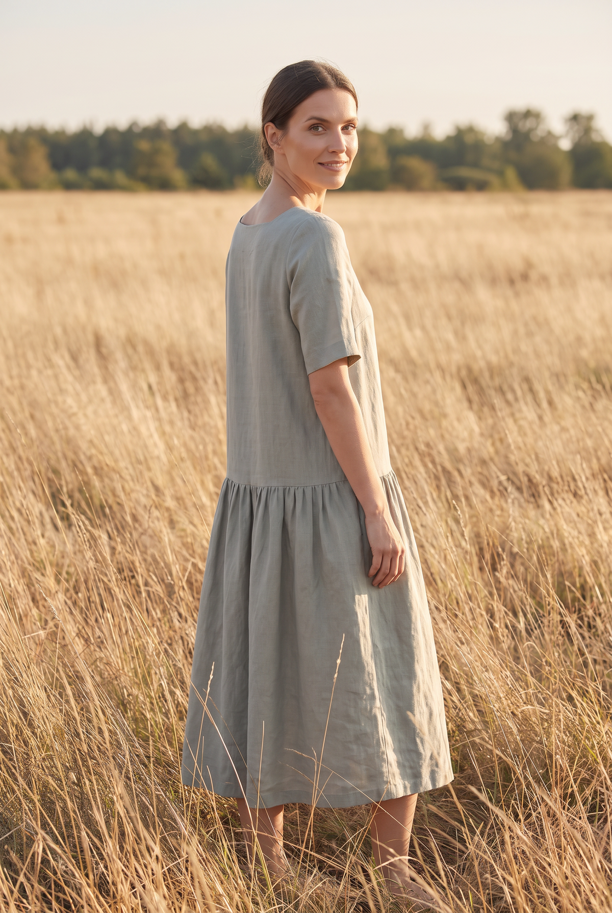 The Verity Midi in Sage, over the shoulder