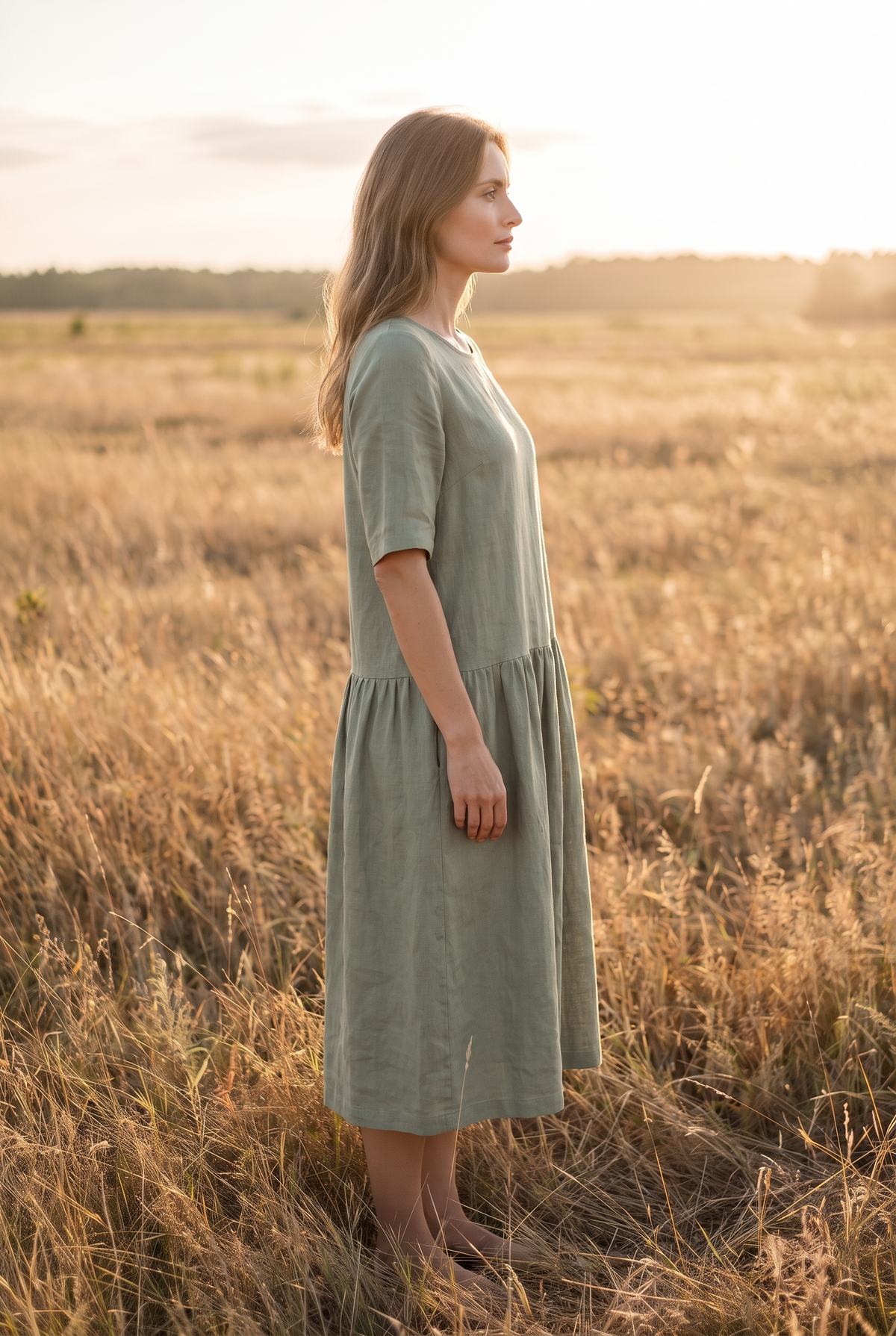 The Willow Midi in Sage, side