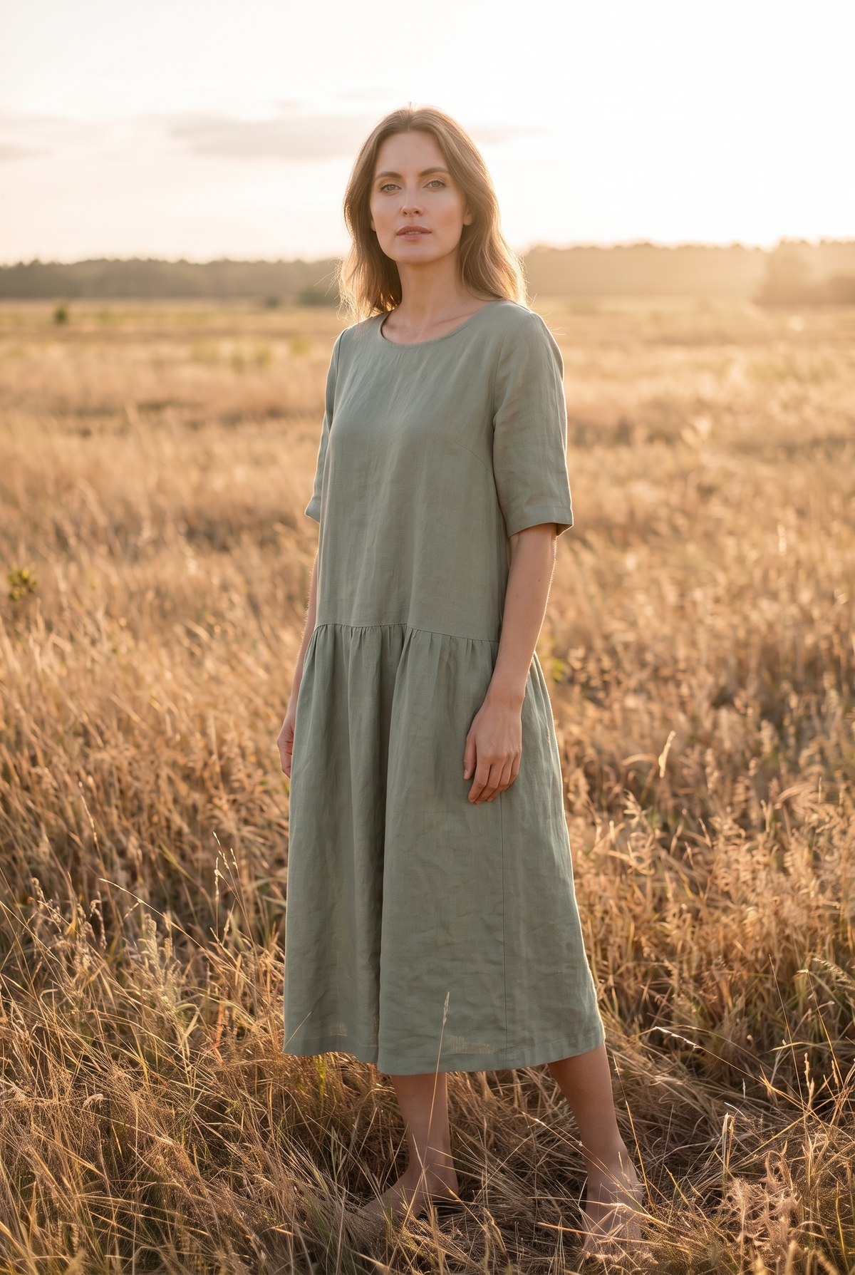 The Willow Midi in Sage, three quarter view