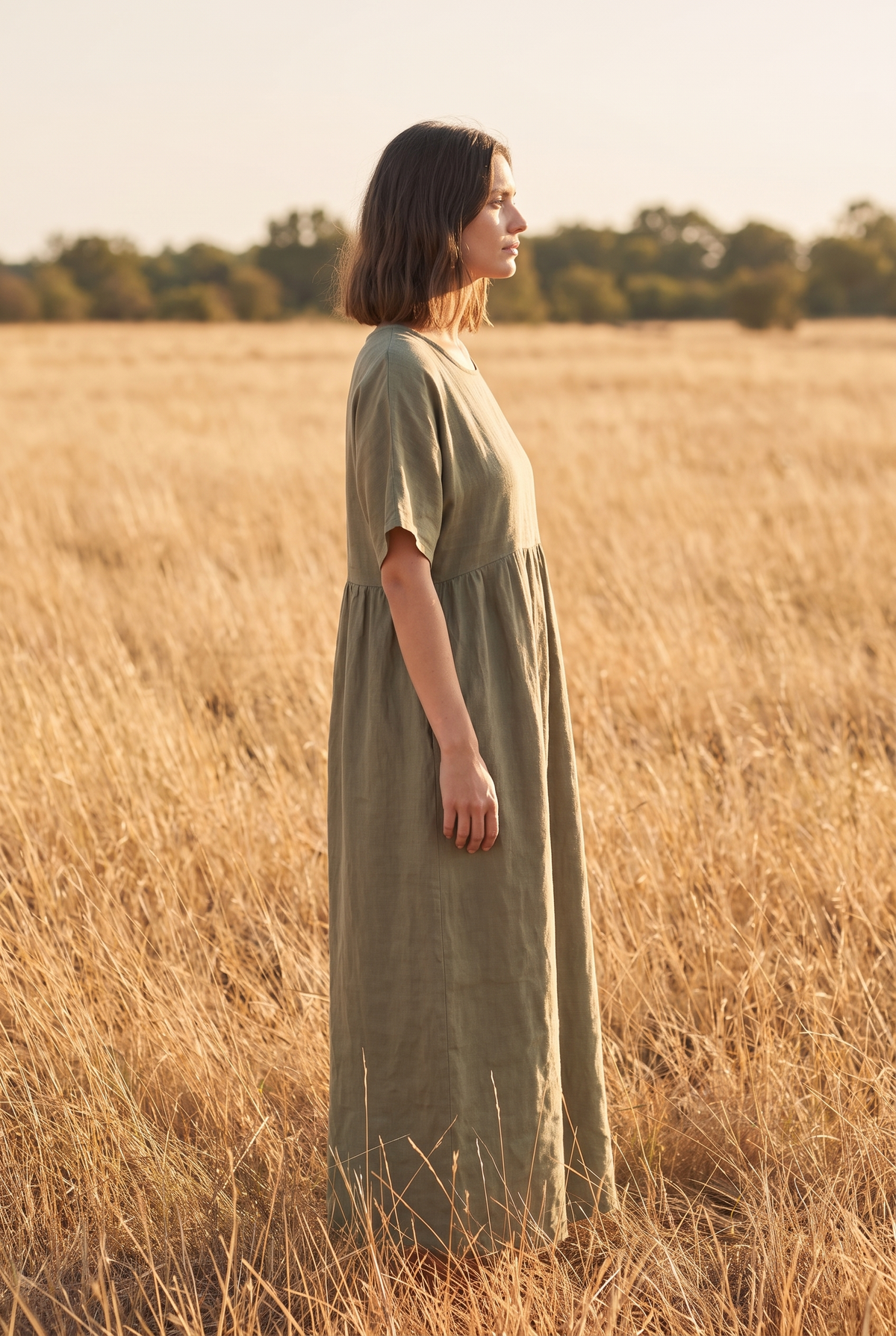 The Yarrow Maxi in Olive, side